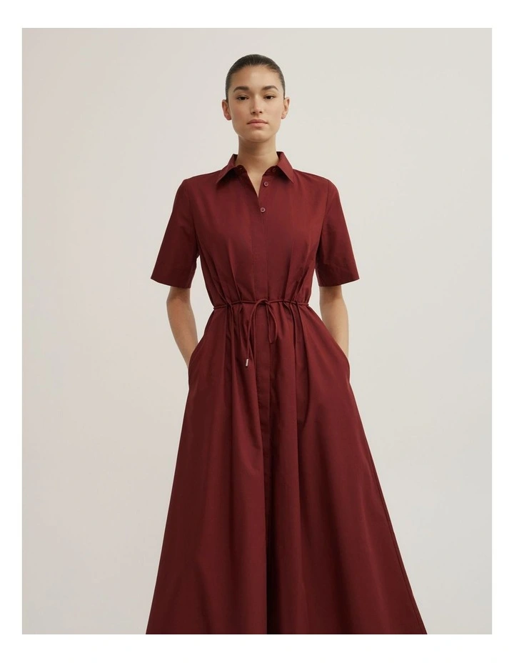 Drawstring Shirt Midi Dress in Rust image 2