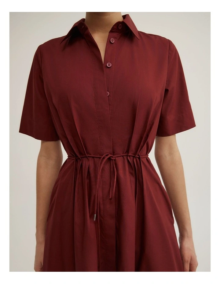 Drawstring Shirt Midi Dress in Rust image 3