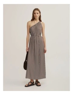 One Shoulder Maxi Dress in Espresso Stripe