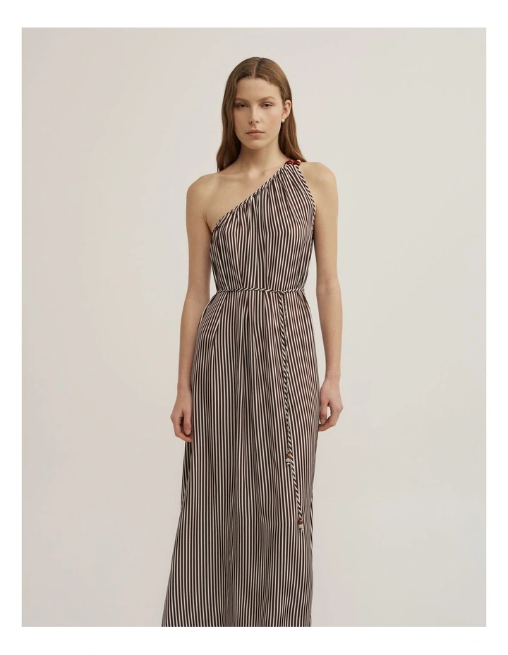 One Shoulder Maxi Dress in Espresso Stripe image 2