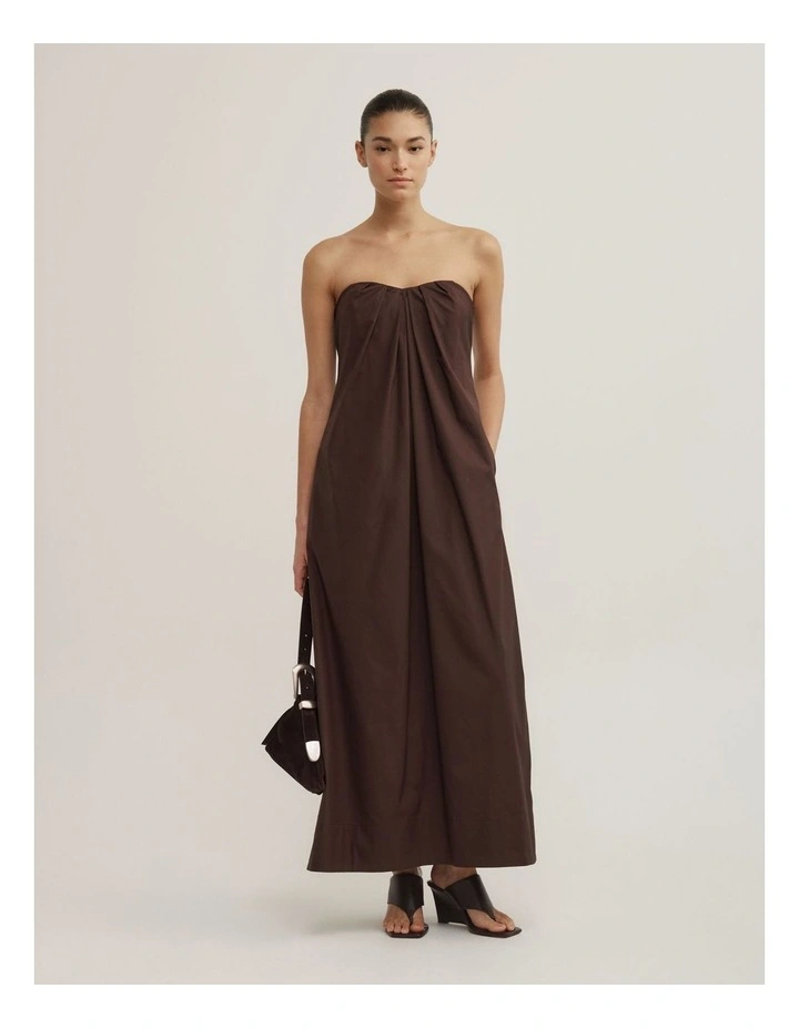 Gathered Bandeau Midi Dress in Espresso image 1