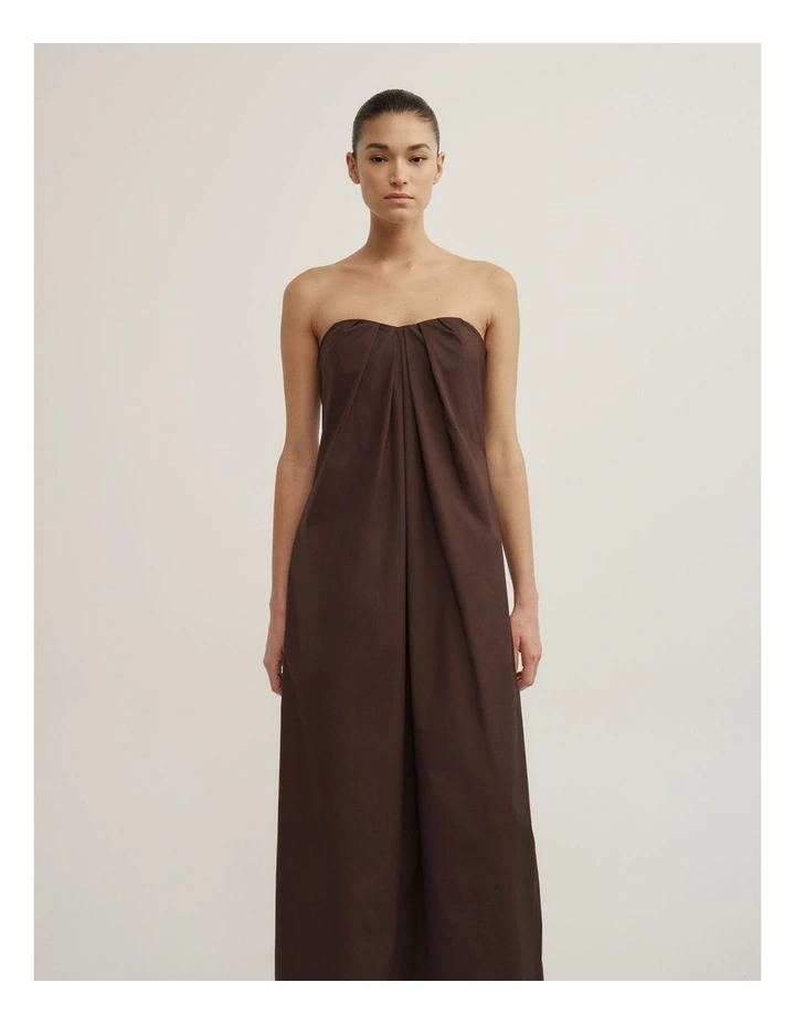 Gathered Bandeau Midi Dress in Espresso image 2