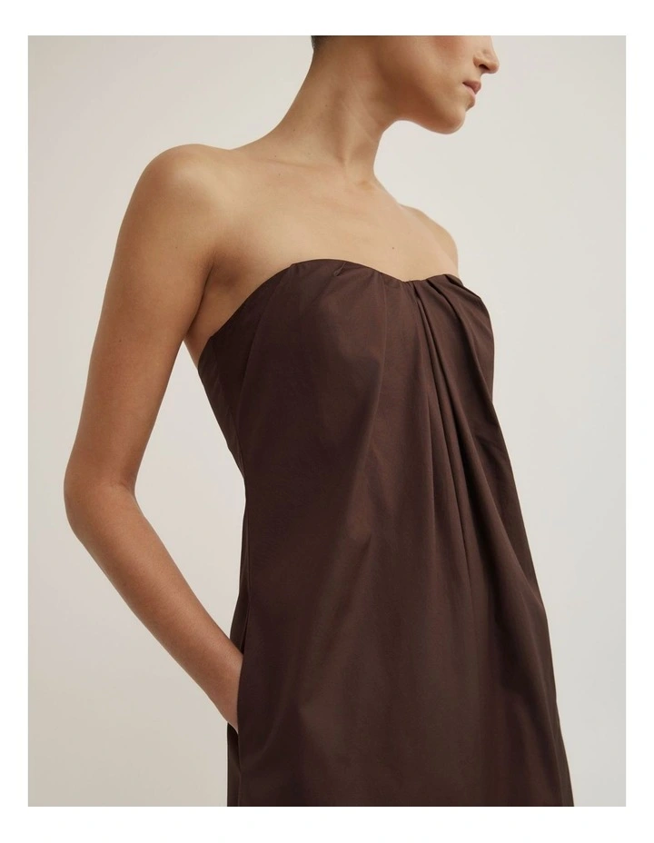 Gathered Bandeau Midi Dress in Espresso image 3