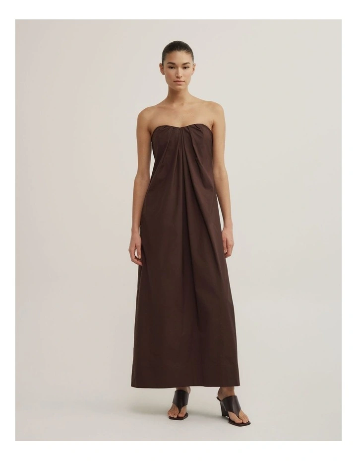 Gathered Bandeau Midi Dress in Espresso image 4
