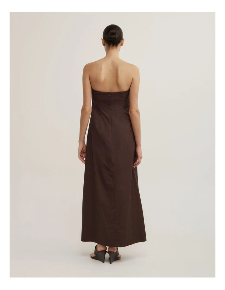Gathered Bandeau Midi Dress in Espresso image 5