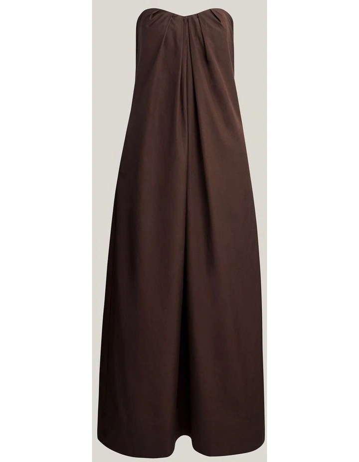 Gathered Bandeau Midi Dress in Espresso image 6