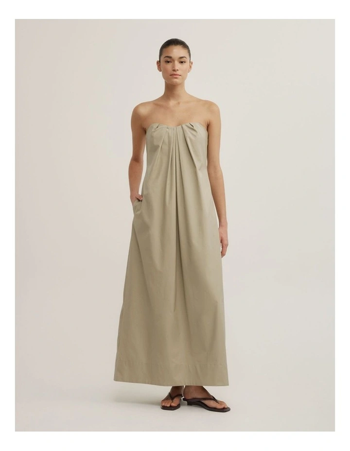Gathered Bandeau Midi Dress in Olive Mist image 1