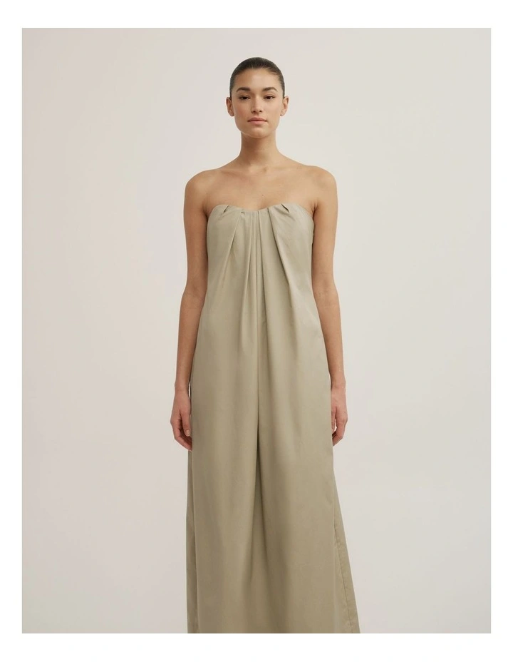 Gathered Bandeau Midi Dress in Olive Mist image 2