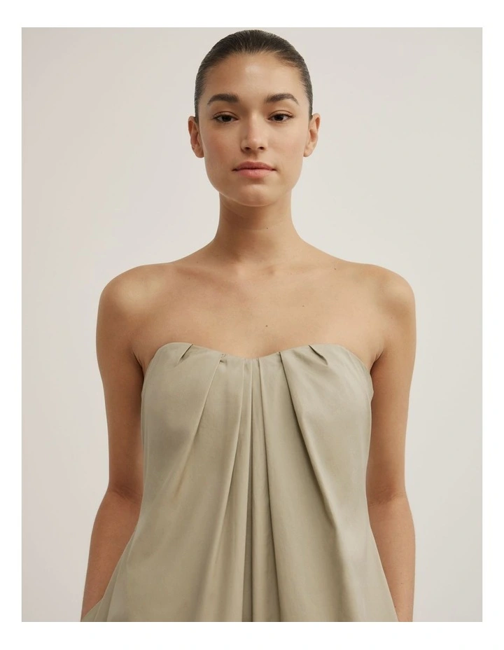 Gathered Bandeau Midi Dress in Olive Mist image 3