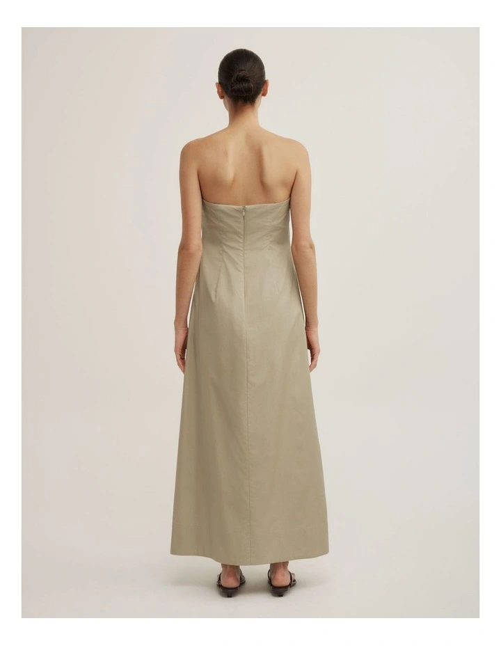 Gathered Bandeau Midi Dress in Olive Mist image 4