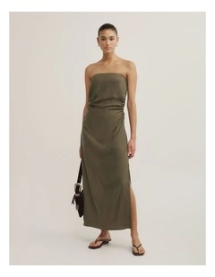 Strapless Midi Dress in Olive