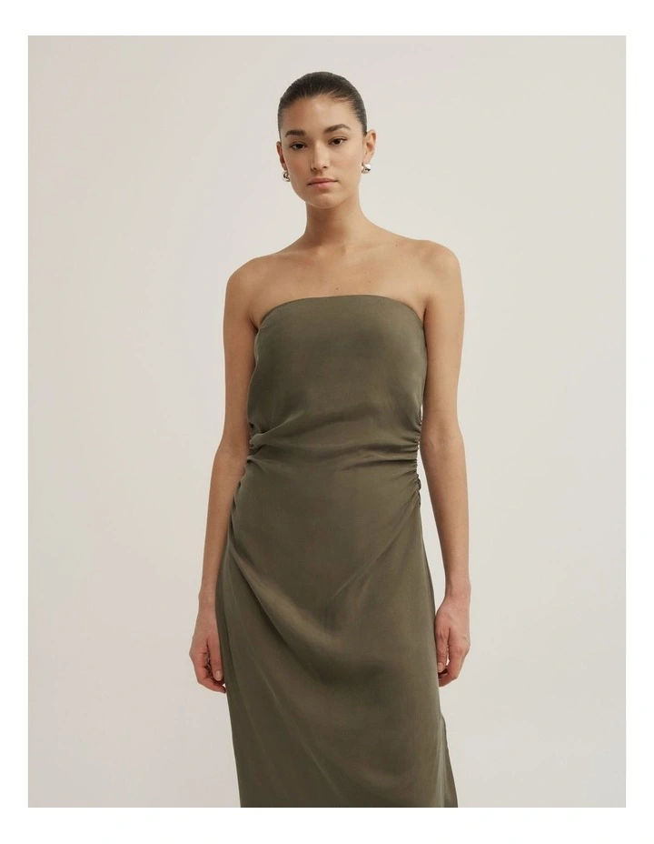 Strapless Midi Dress in Olive image 2