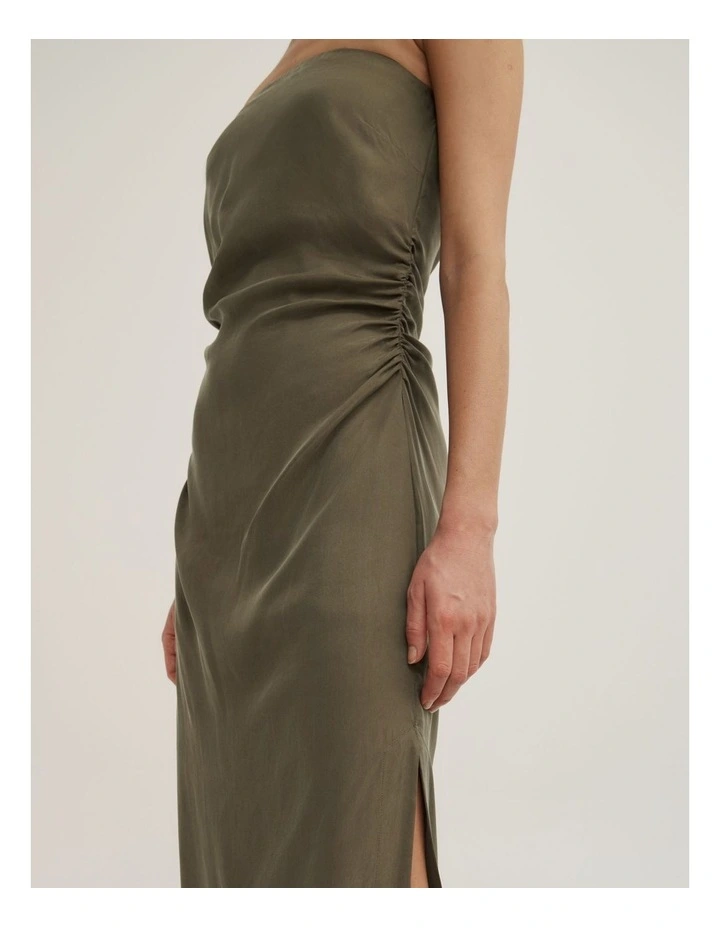 Strapless Midi Dress in Olive image 3