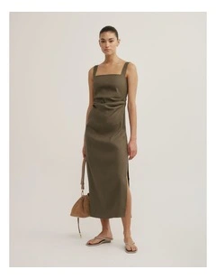 Wide Strap Midi Dress in Olive