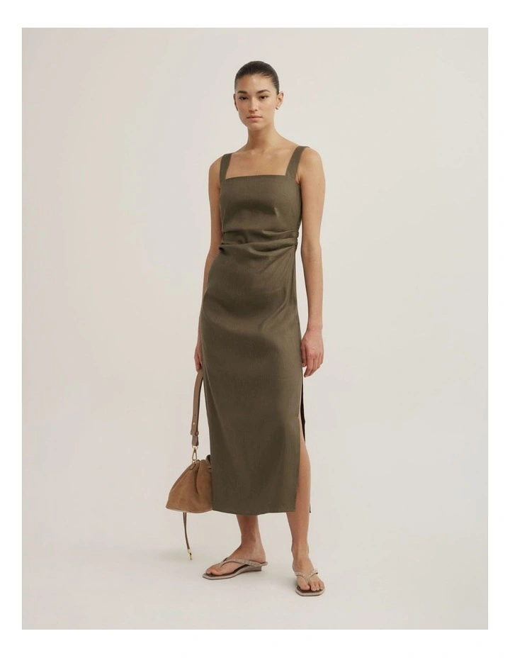Wide Strap Midi Dress in Olive image 1