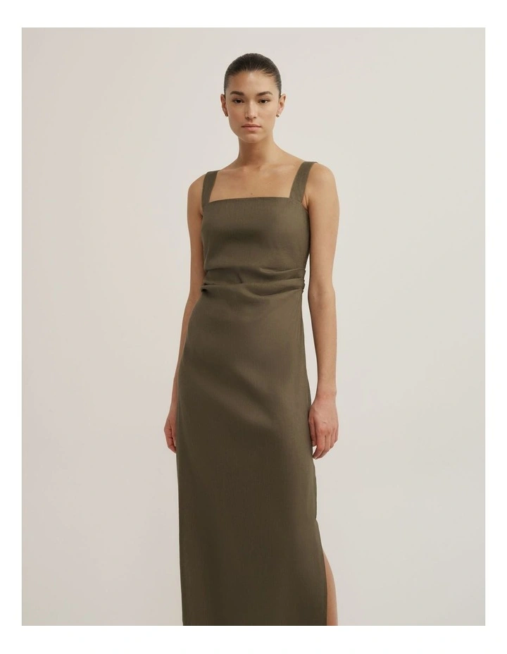 Wide Strap Midi Dress in Olive image 2