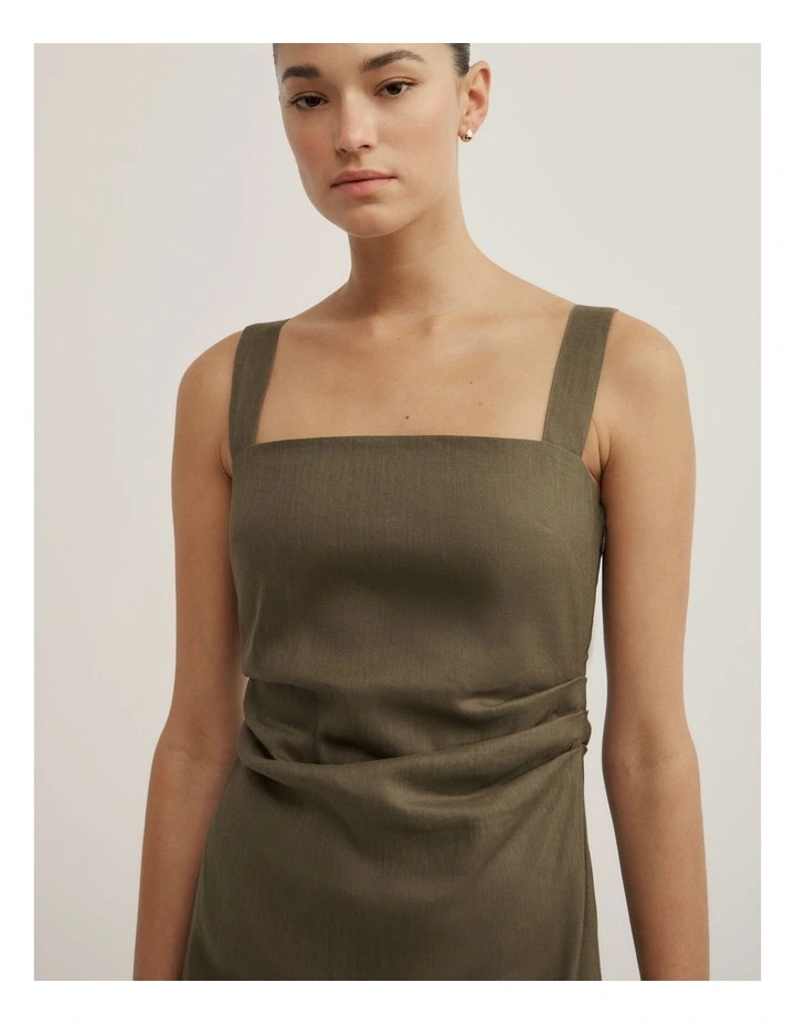 Wide Strap Midi Dress in Olive image 3