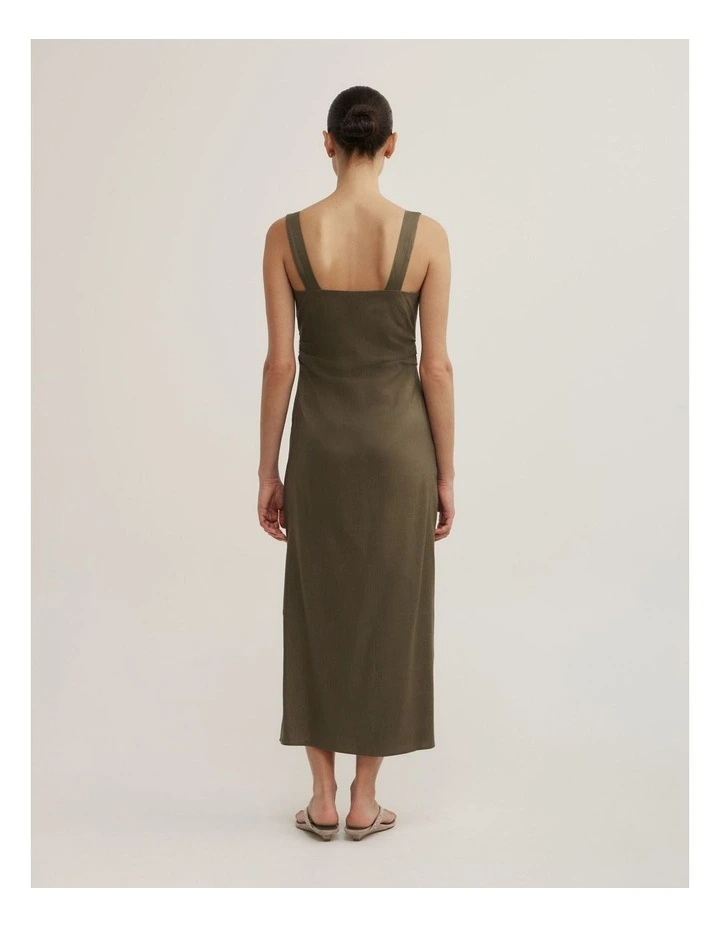 Wide Strap Midi Dress in Olive image 4