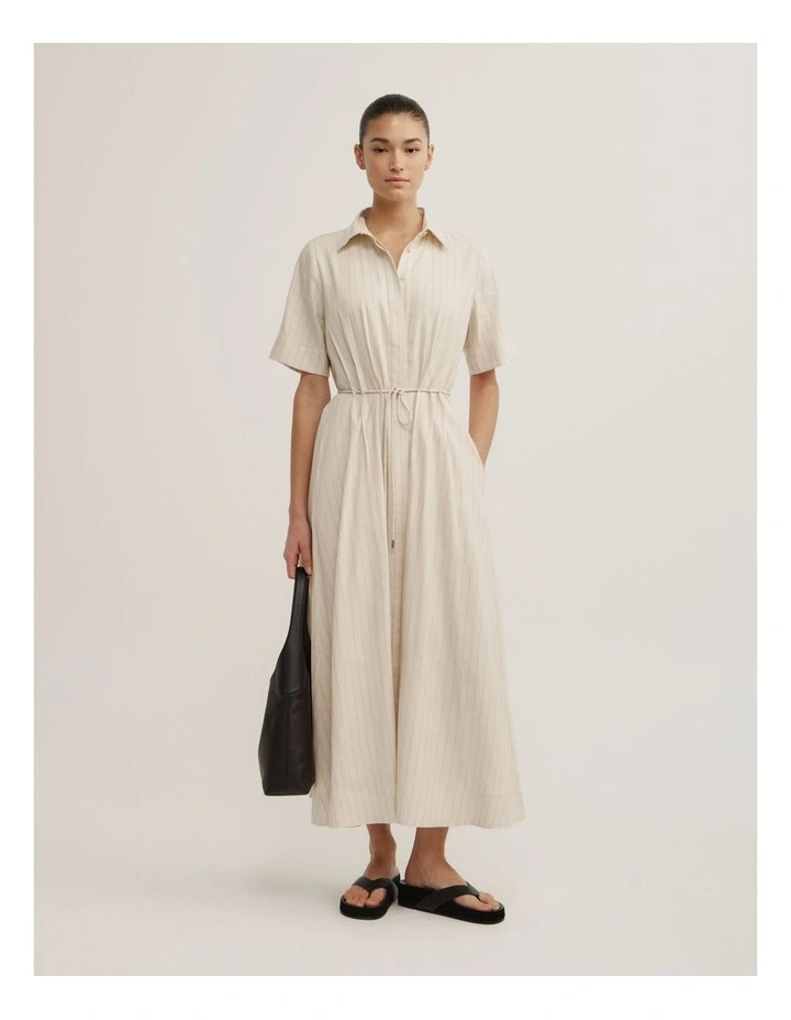 Drawstring Shirt Midi Dress in Chalk Pinstripe image 1