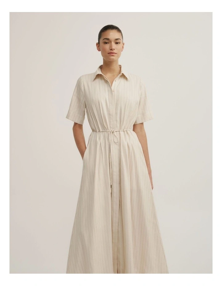 Drawstring Shirt Midi Dress in Chalk Pinstripe image 2