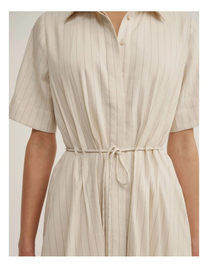 Drawstring Shirt Midi Dress in Chalk Pinstripe image 3