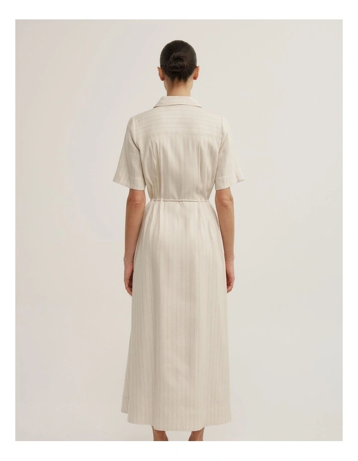Drawstring Shirt Midi Dress in Chalk Pinstripe image 4