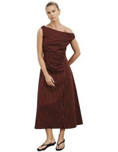 Off Shoulder Gather Midi Dress