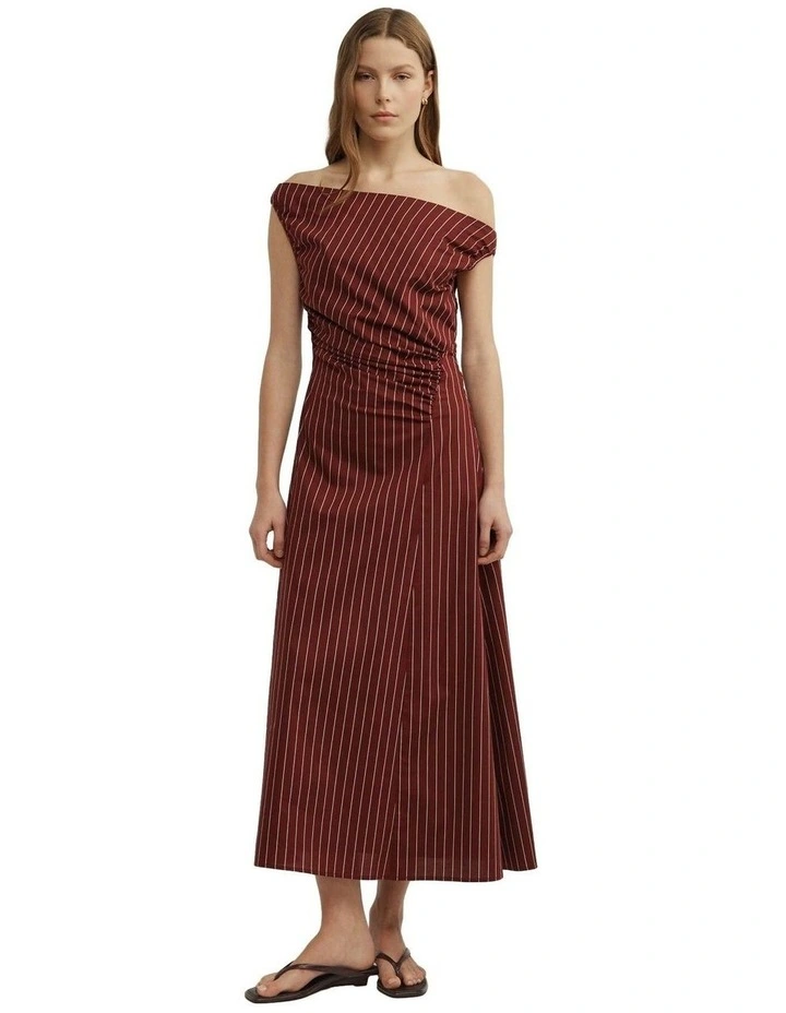 Off Shoulder Gather Midi Dress image 3