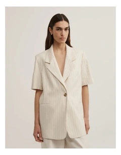 Pinstripe Short Sleeve Blazer in Chalk Pinstripe