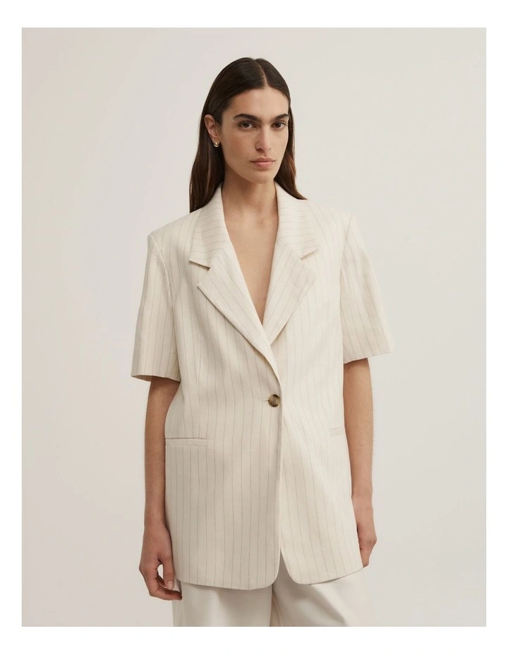 Pinstripe Short Sleeve Blazer in Chalk Pinstripe image 1