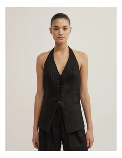 Pinstripe Halter Vest in Black Pinstripe