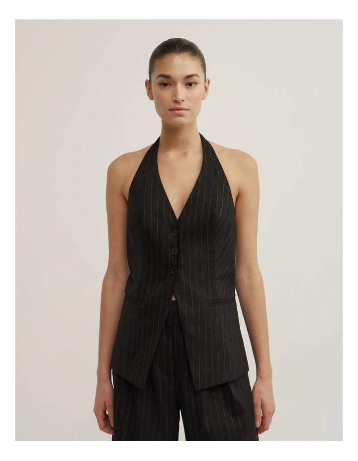Pinstripe Halter Vest in Black Pinstripe image 1