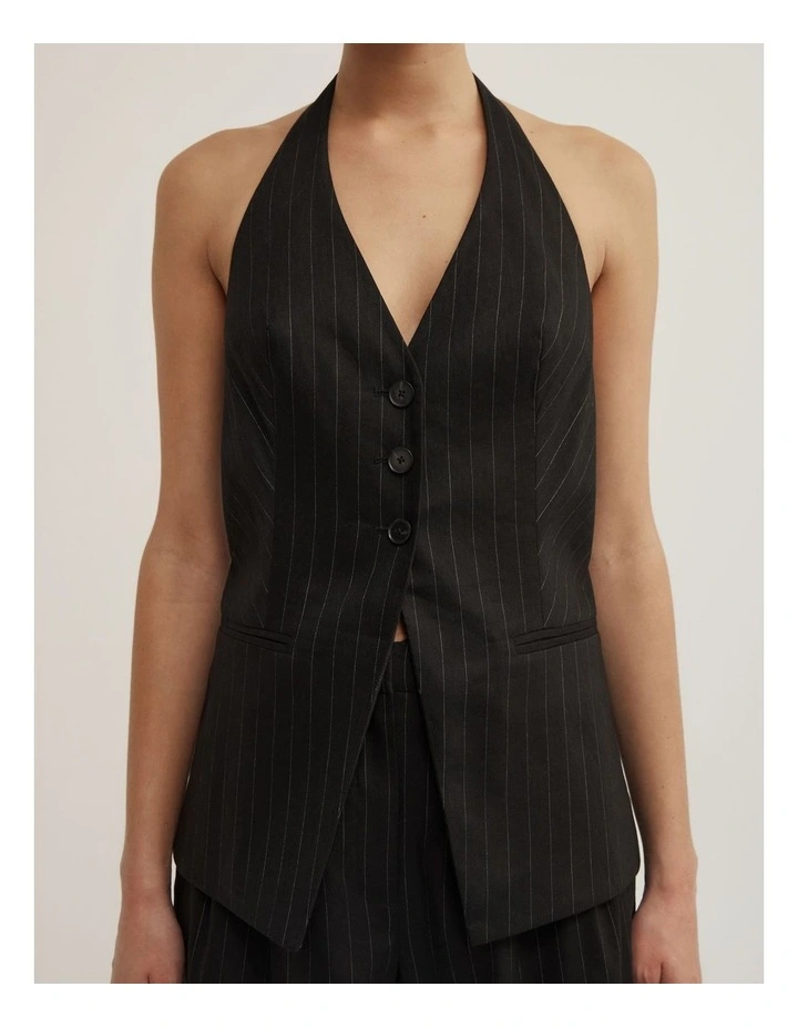 Pinstripe Halter Vest in Black Pinstripe image 3