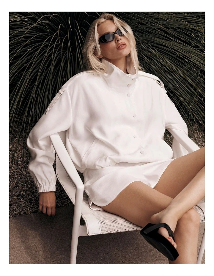 Soft Funnel Neck Jacket in Fresh White image 2