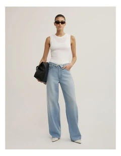 Fold Waist Slouch Jeans in Cool Blue