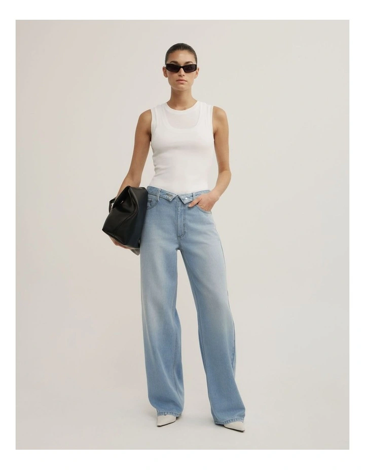 Fold Waist Slouch Jeans in Cool Blue image 1