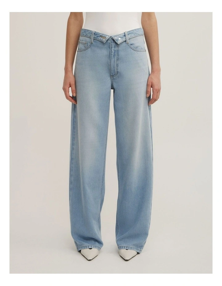 Fold Waist Slouch Jeans in Cool Blue image 2