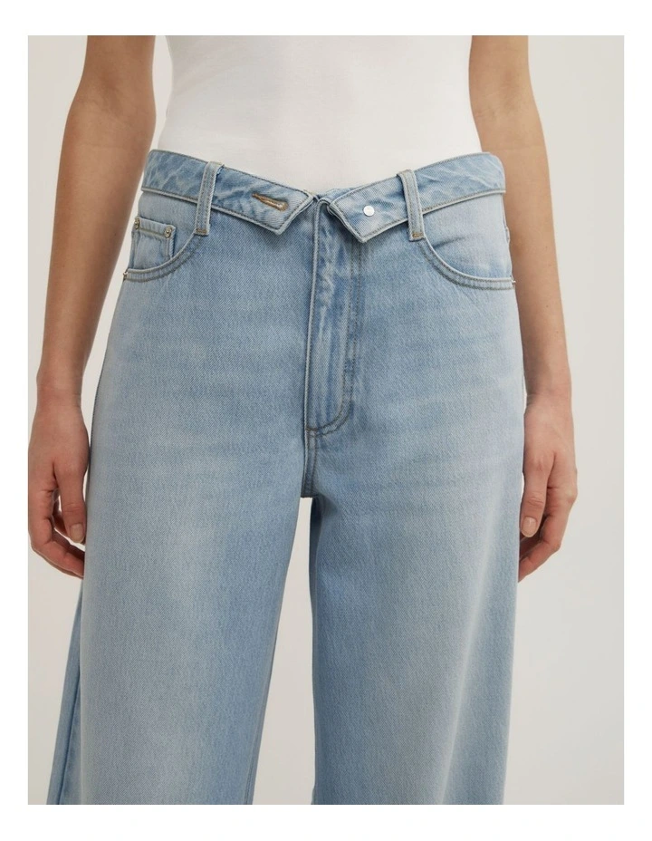 Fold Waist Slouch Jeans in Cool Blue image 3