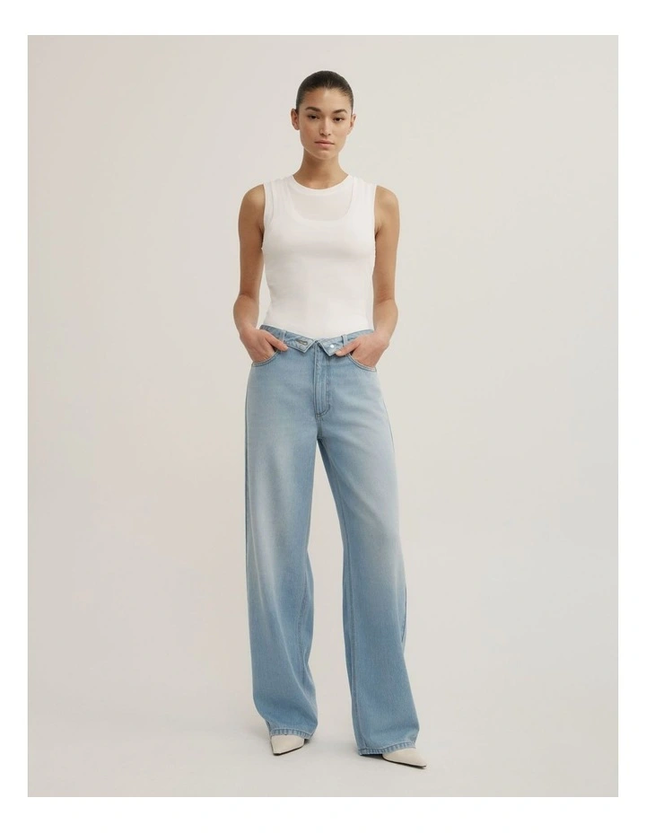 Fold Waist Slouch Jeans in Cool Blue image 4