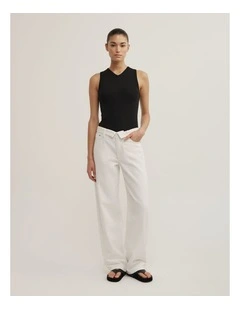 Fold Waist Slouch Jeans in Parchment