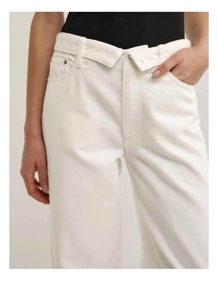Fold Waist Slouch Jeans in Parchment image 3