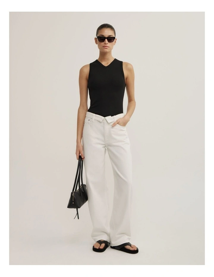 Fold Waist Slouch Jeans in Parchment image 4