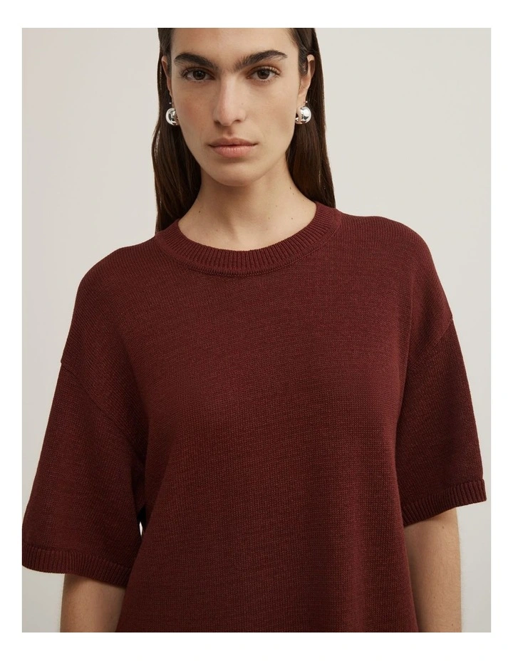 Relaxed Knit T-shirt in Rust image 3