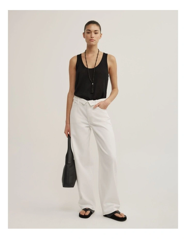 Linen Scoop Knit Tank in Black image 2