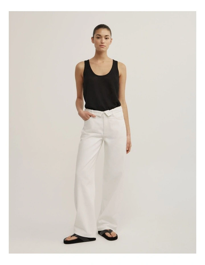 Linen Scoop Knit Tank in Black image 4