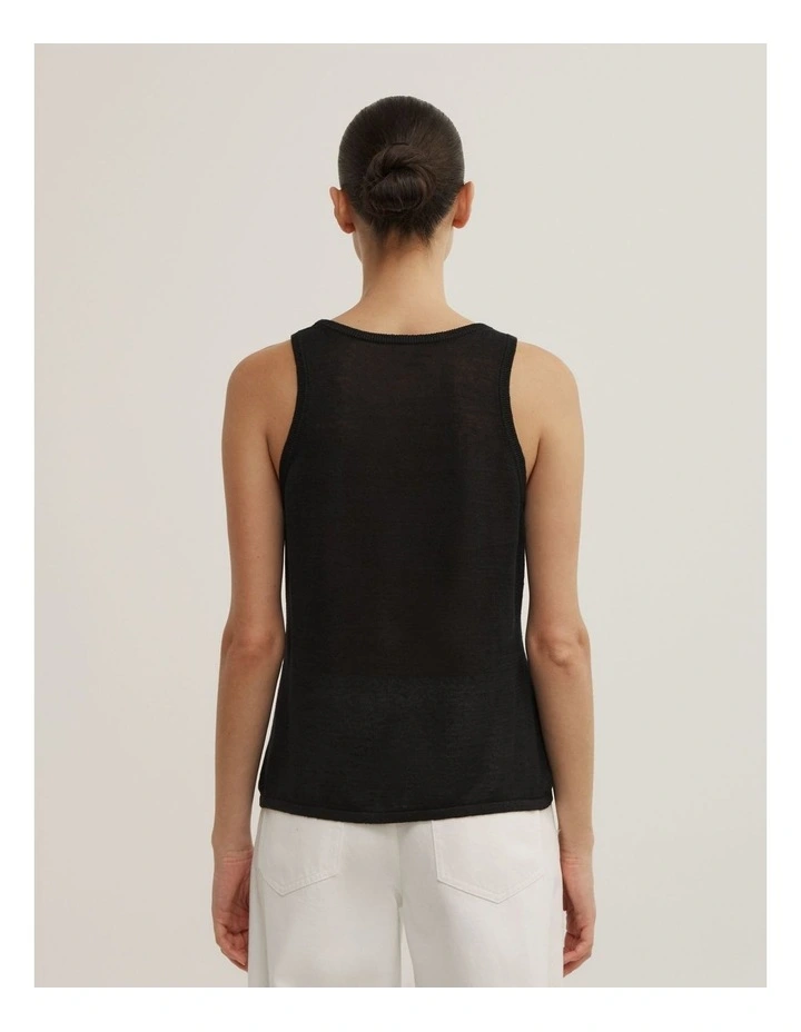 Linen Scoop Knit Tank in Black image 5