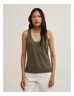 Linen Scoop Knit Tank in Olive
