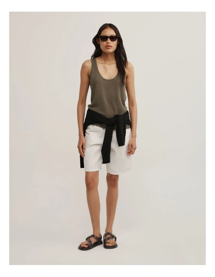 Linen Scoop Knit Tank in Olive image 4