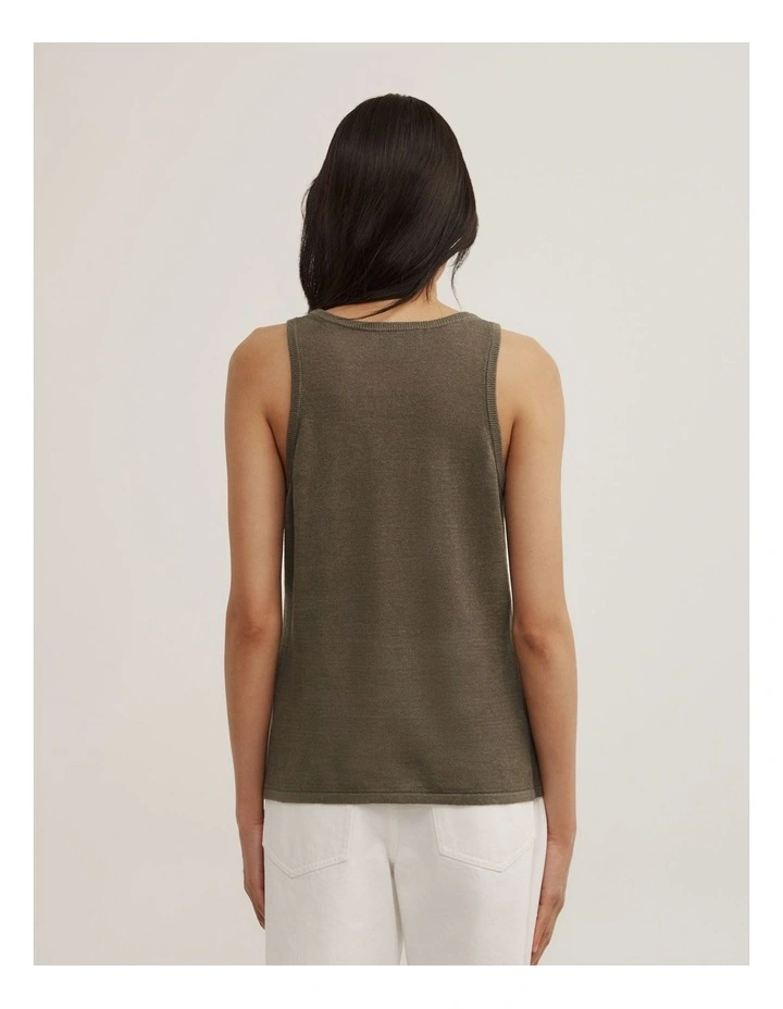 Linen Scoop Knit Tank in Olive image 5