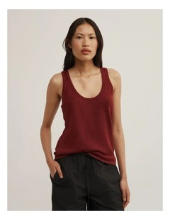 Linen Scoop Knit Tank in Rust